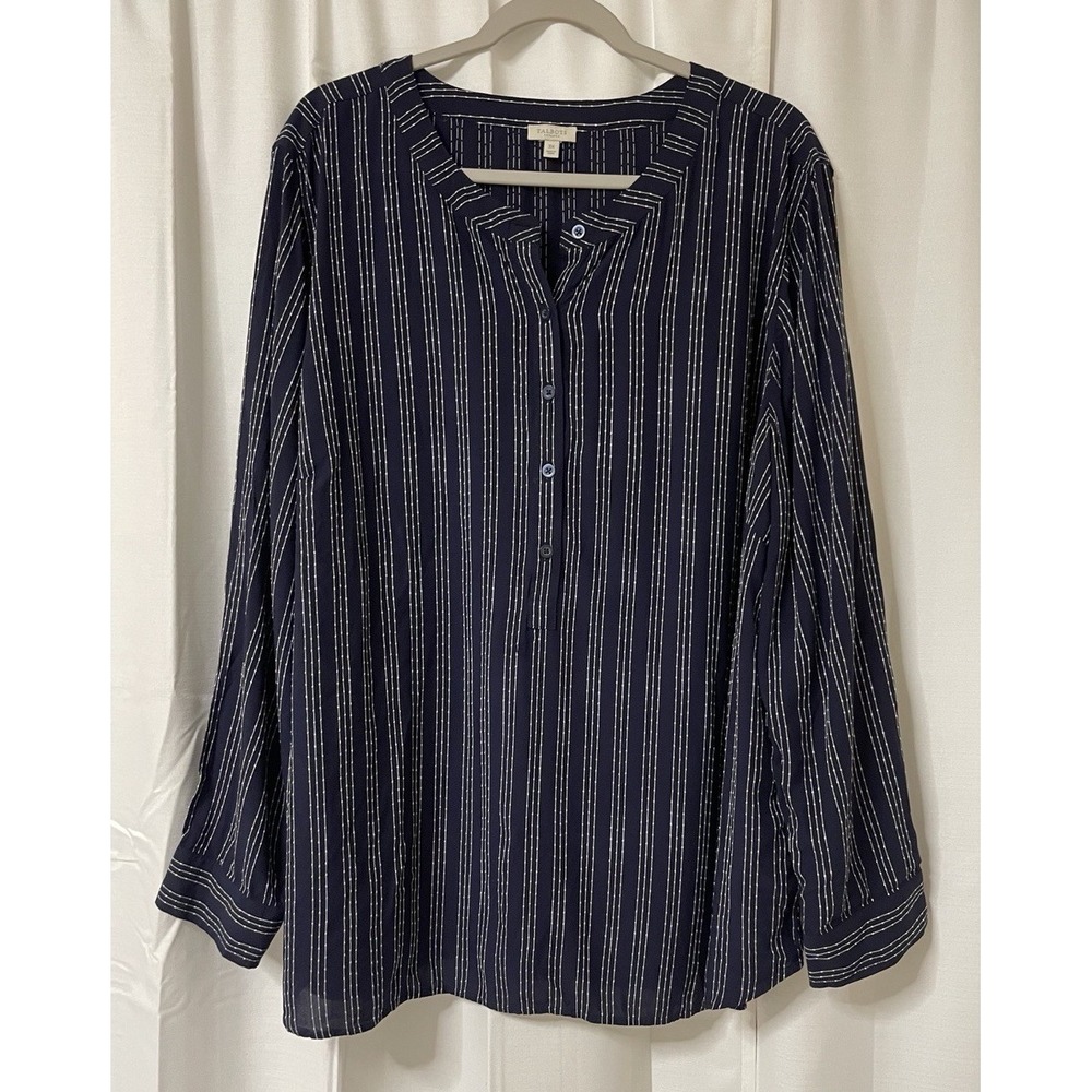 Talbots 3X Shirt Top Navy Blue Button Long Sleeve Rayon Lightweight